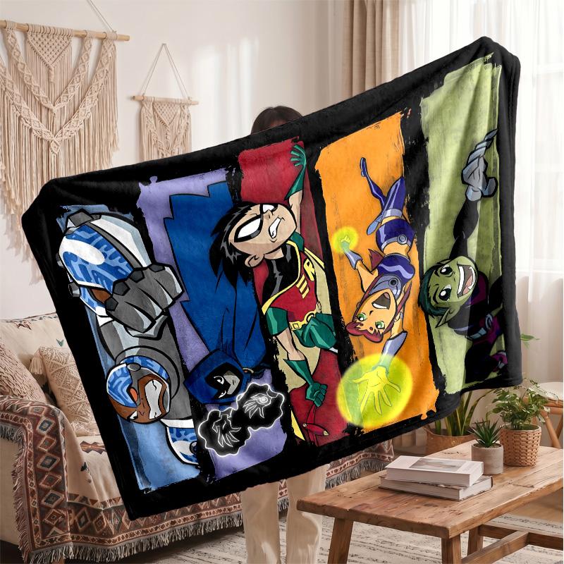 Teen Titans Printed Flannel Blanket, Skin Friendly Warm Throw for Indoor Couch Bed Daily Use