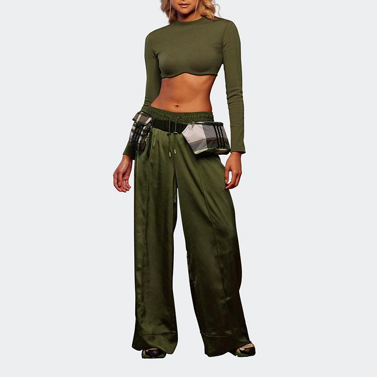 Adidas Originals X Ivy Park Solid Color Cropped Long Sleeve T-Shirt Women Tops Green HG2426