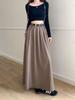 2026 New High-Waist A-Line Chic Long Suit Half-Skirt for Women - Spring/Autumn Korean Style Slimming Umbrella Skirt