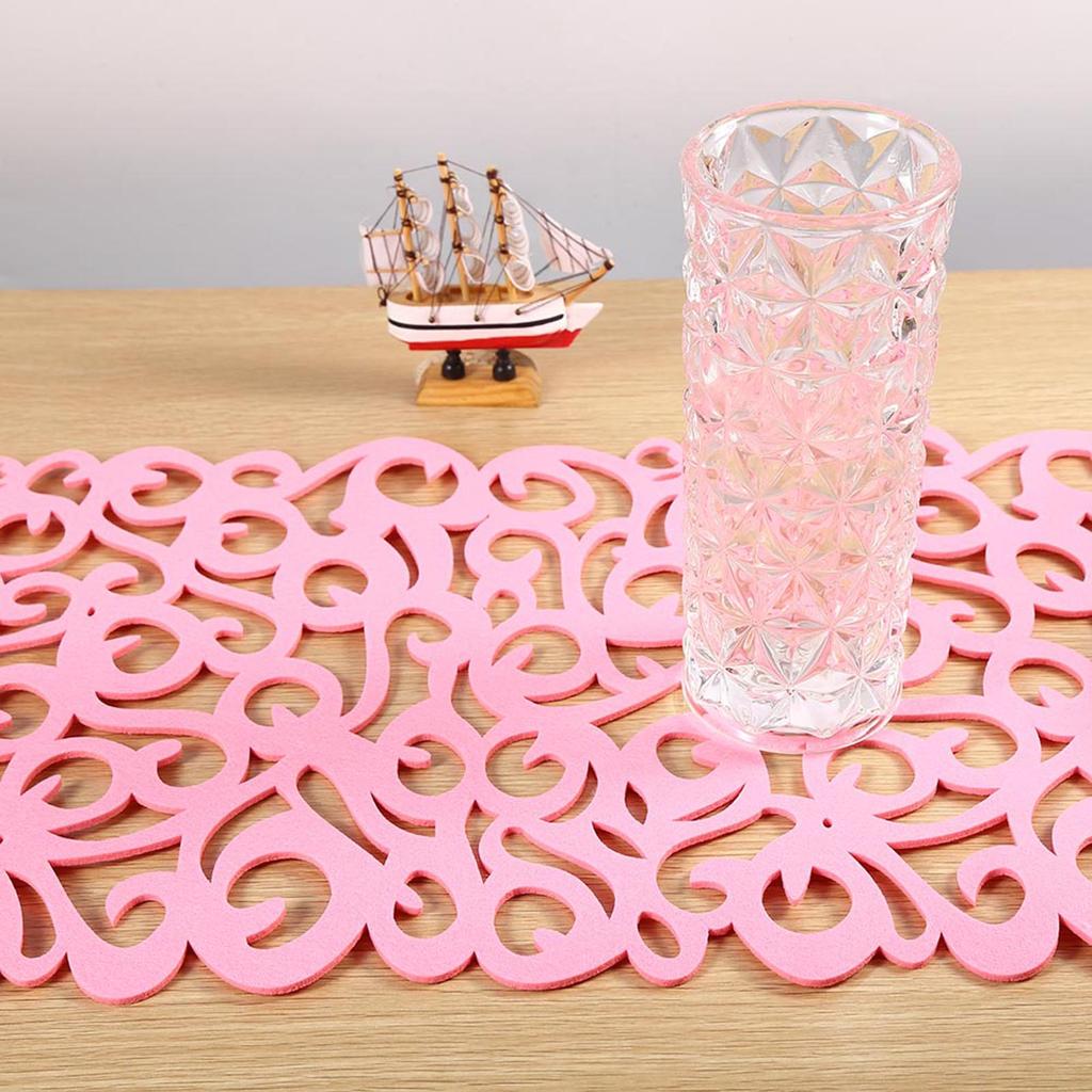 Rechteckige Form Filz Tischdecke Läufer Tischsets Tischsets Haushaltsdekorationen(Rosa)