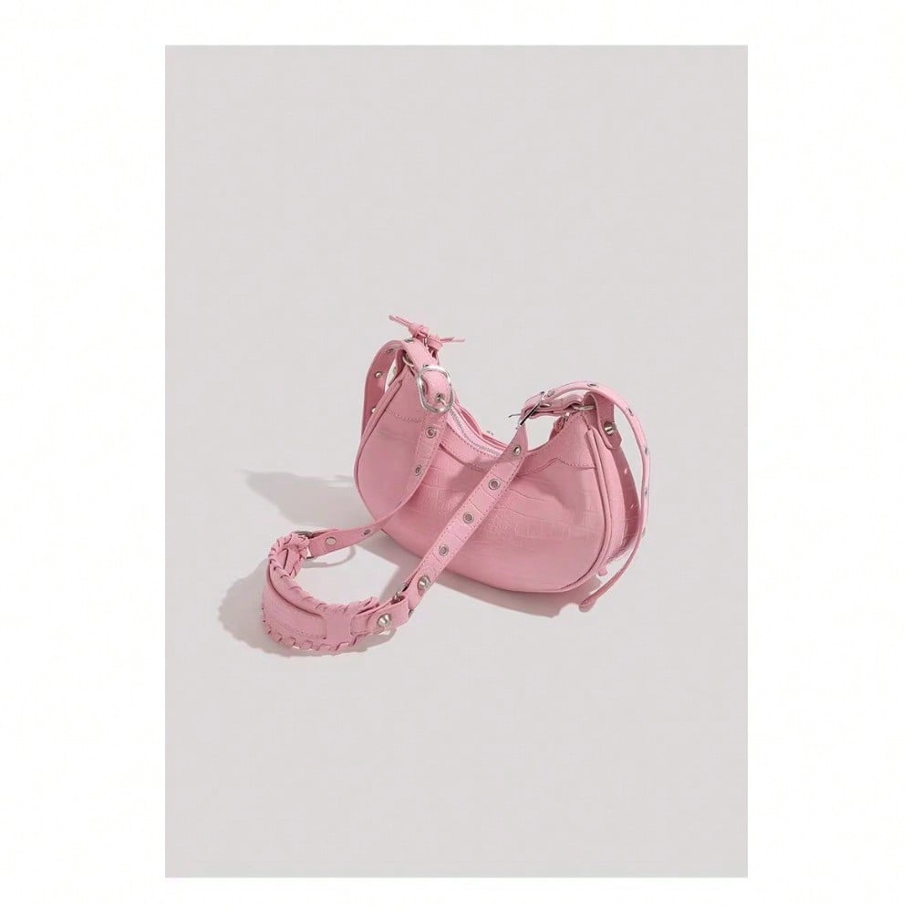 Locomotive Armpit Bag Women's Pleated Crescent Bag, Rivet Tassel, Shoulder Crossbody Women's Bag