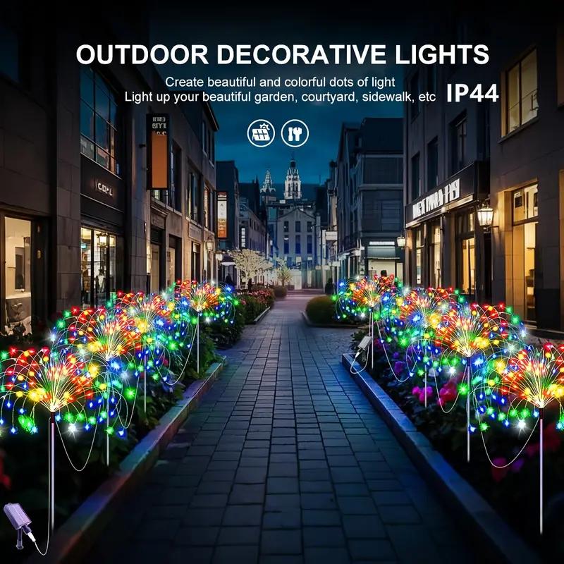 Solární LED světelná girlanda ohňostroj, 8 režimů svícení, vodotěsná, DIY solární venkovní dekorativní pohádková světla pro zahradu, trávníky, svatby