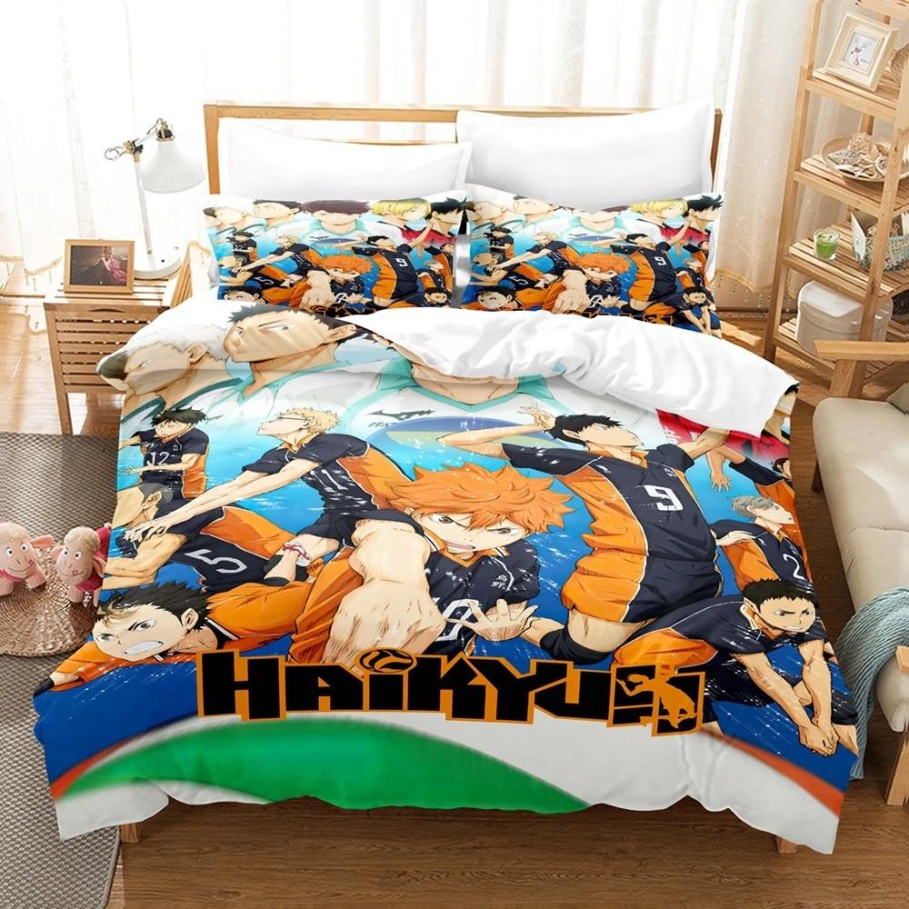 Kreslené Anime Haikyuu Povlečení 3D Tištěné Volejbaloví Chlapci Sada Povlaku na Přikrývku Jednolůžko Dvoulůžko Luxusní Ložní Prádlo pro Děti Teenagery Dárek