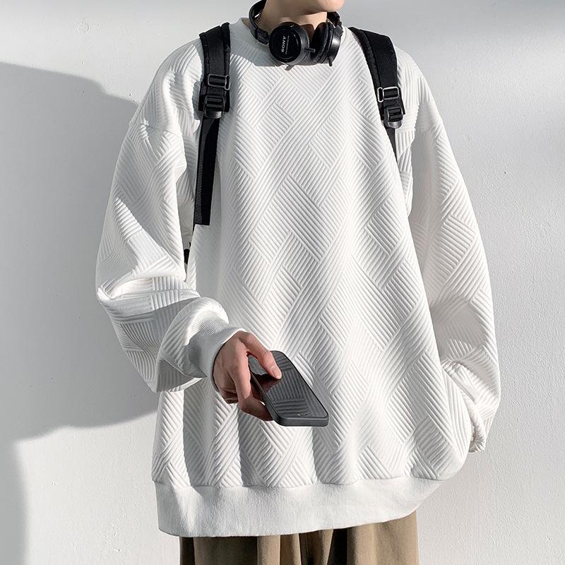 

Мужская базовая толстовка с круглым вырезом на осень 2025 года, плавающий узор, высококачественная тканая толстовка L белый