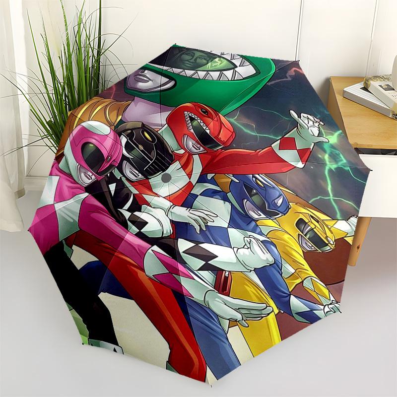 Power Rangers, Team Themed Automatic Opening and Closing Umbrella, Compact Travel Umbrella, Lightweight and Portable, Suitable for Beach Com