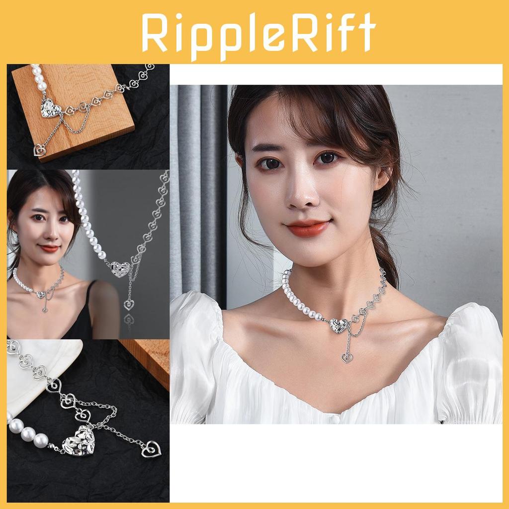 Elegant Korean Style Titanium Steel Heart Shaped Necklace With Pearl Chain Design