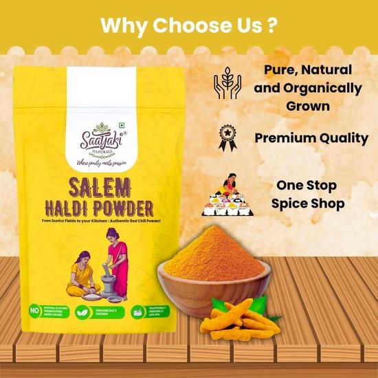 Saatyaki Naturals Organic Turmeric Powder -800gm | Freshly Stone Grounded Salem Haldi Powder| Indian Spice Perfect for Cooking, Curries, Drink Mix