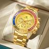 Mode Business Gold Uhr Wasserdicht Massiver Kern Stahlband Regenbogen DI Uhr Herren Neu