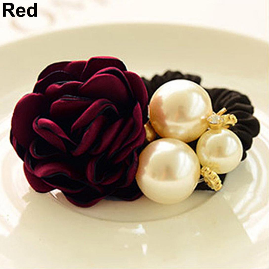 

Резинка для волос с розой и искусственным жемчугом/1шт красный