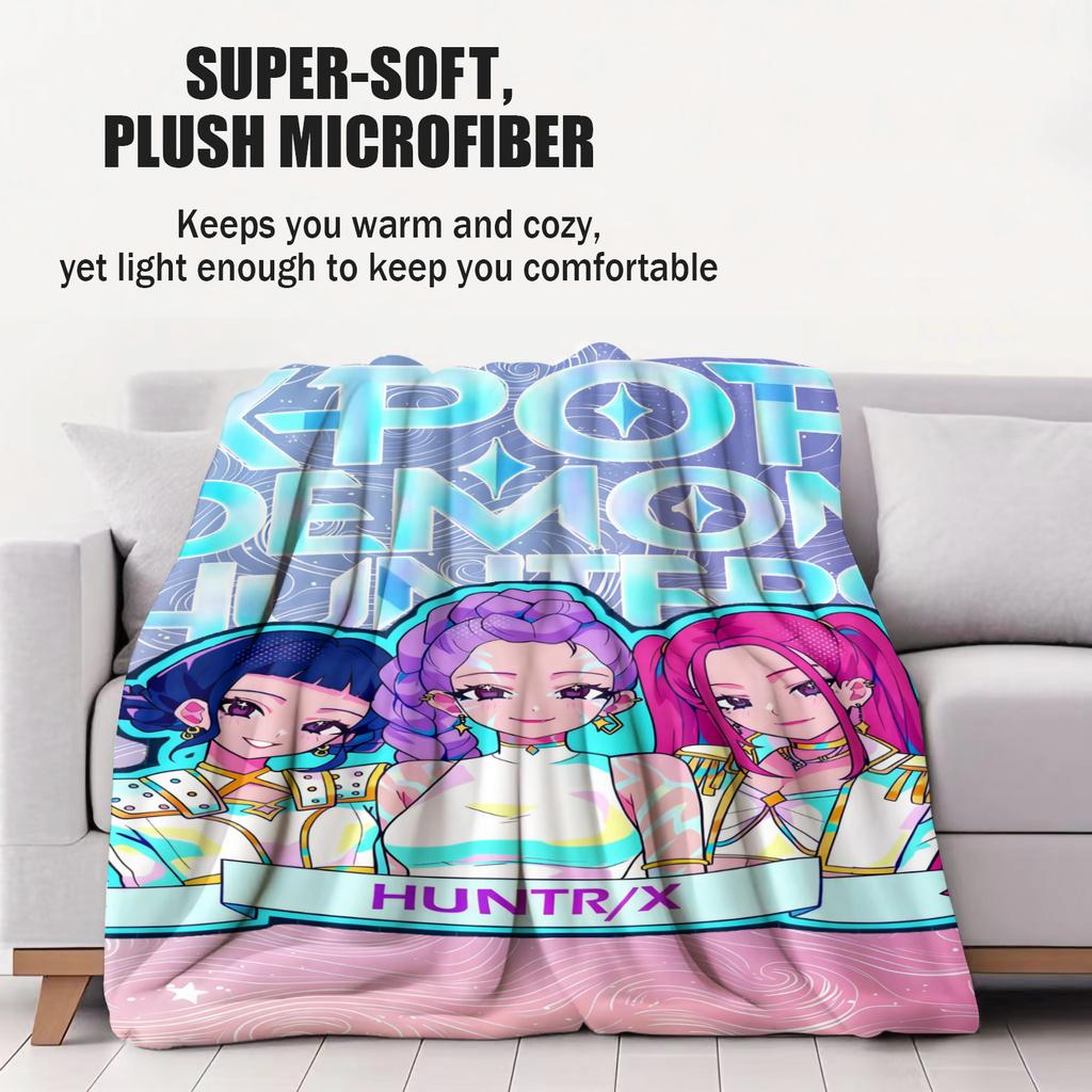 K-Pop Demon Hunters Blanket Hot Rumi Mira Zoey Printed Multifunctional Flannel Throw Blanket Cute Cartoon Gift for KPop Fans