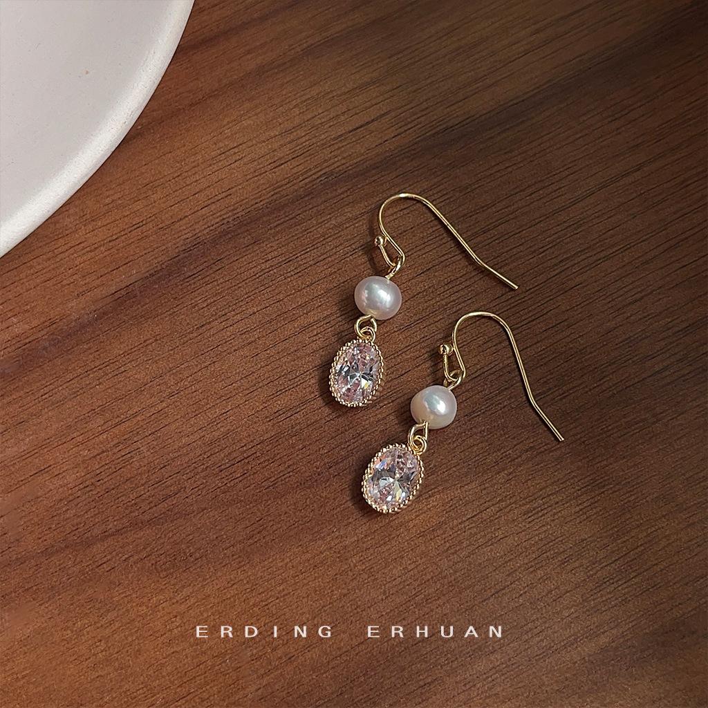 Freshwater pearl handmade design sense geometric earrings simple wind earrings supply jewelry wholesale