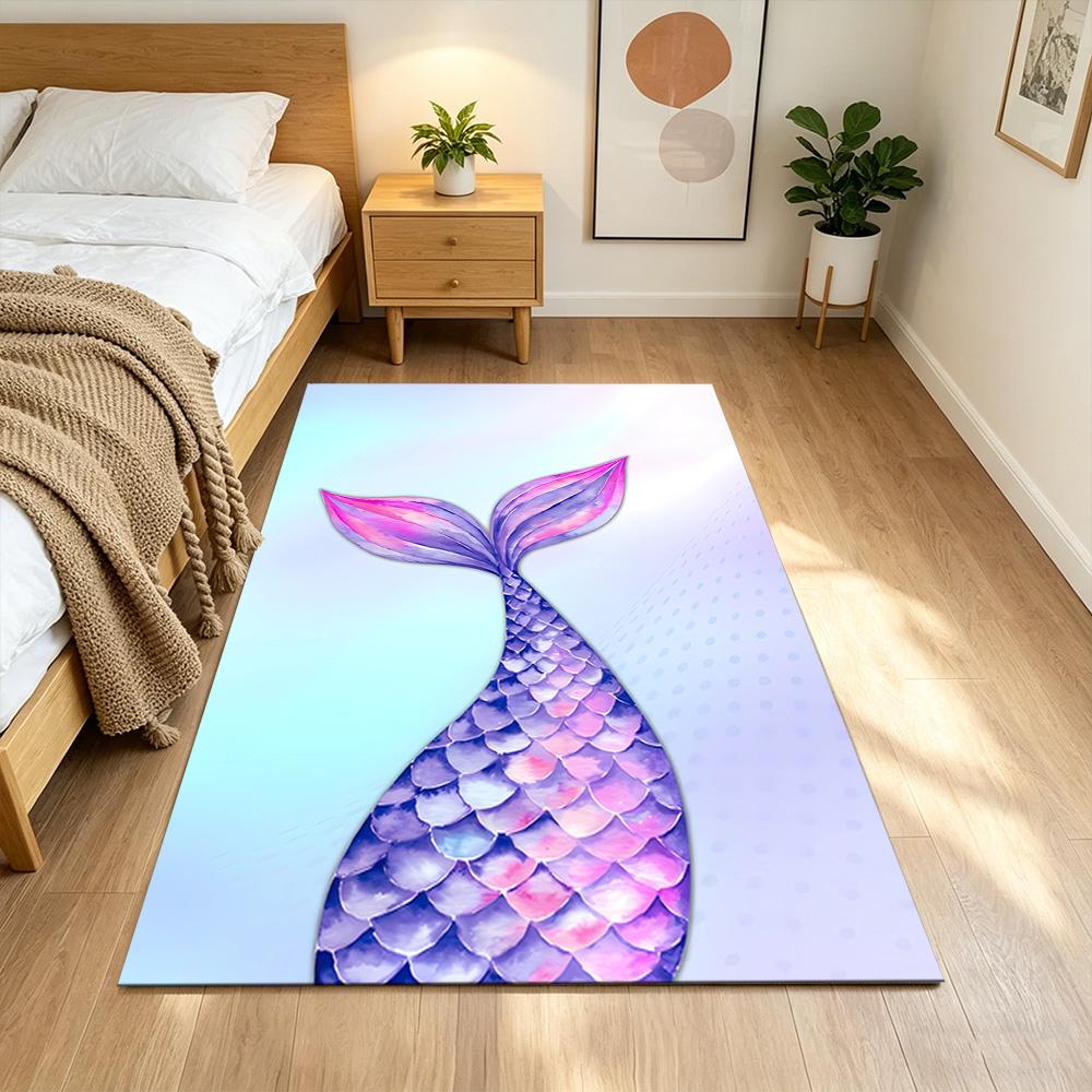 Mermaid Tail Fantasy Art Washable Door Mat Soft Plush Non-slip Bottom Kitchen & Bathroom Use Vibrant Floral Design Wedding Party Gift