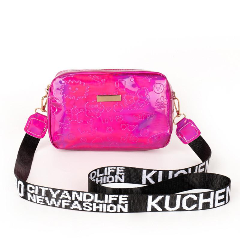 2022 Новая женская сумка Цветочная сумка через плечо Модная ПВХ сумка для камеры Оптовая блестящая маленькая сумка розовый