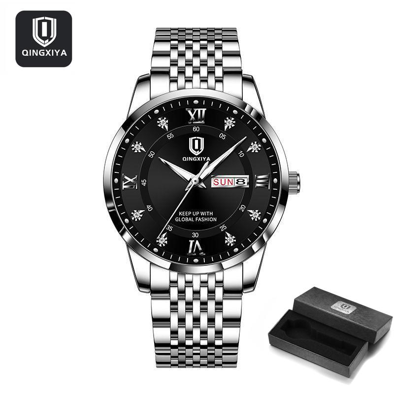 QINGXIYA Herren Business Casual Edelstahl Männer Quarz Armbanduhren Männlich Uhr Wasserdichte Uhr Mann Mode Relogio Masculino