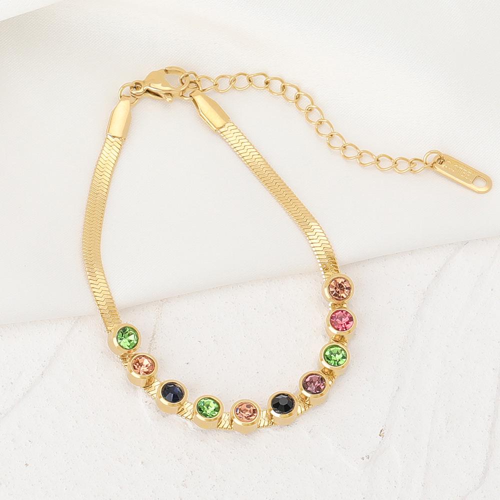 18K Gold-Colored Zircon Necklace & Bracelet Set: Stylish Clavicle Chain and Trendy Design for Women