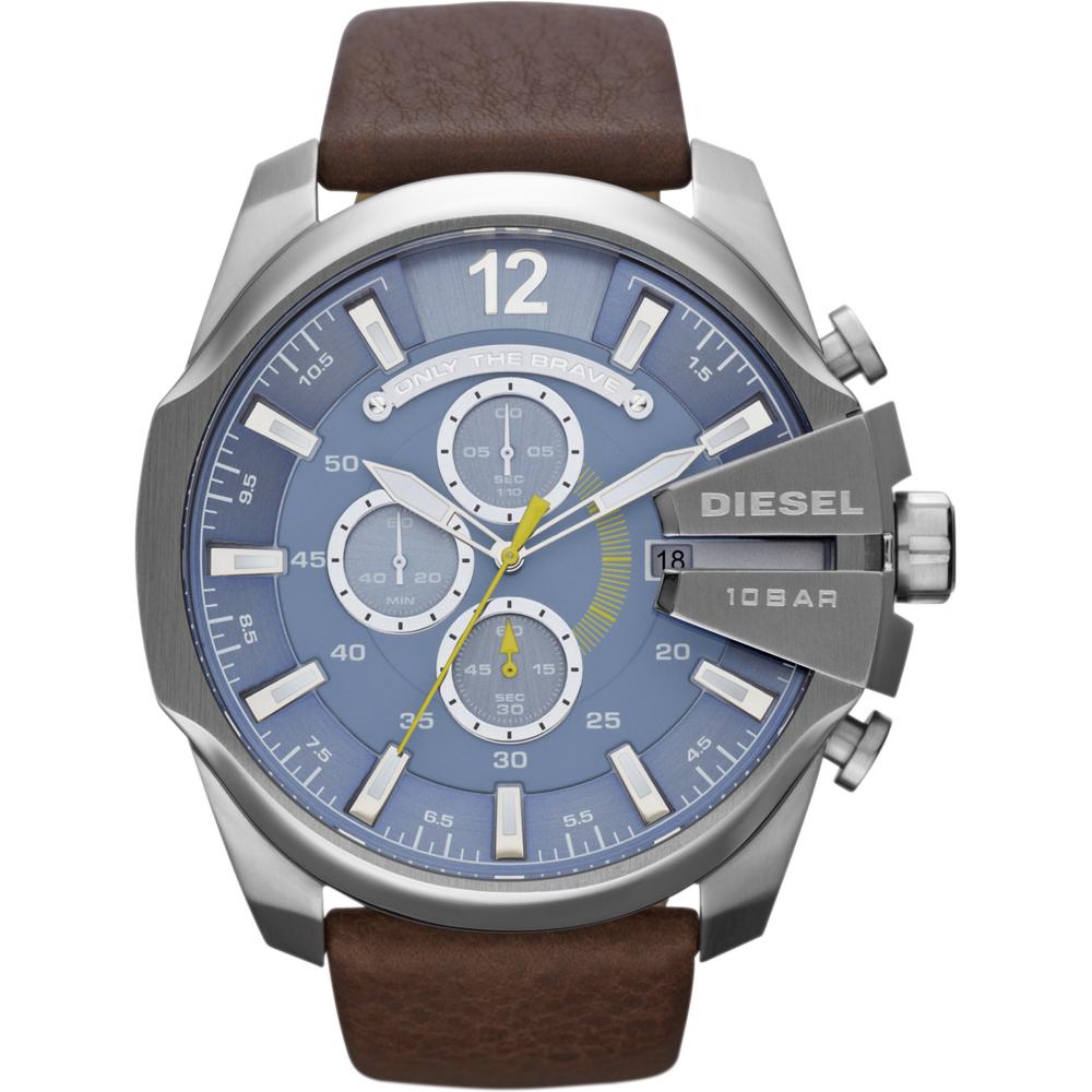 Diesel Męski zegarek DZ4281 brązowy pasek niebieska tarcza 51 mm + pudełko