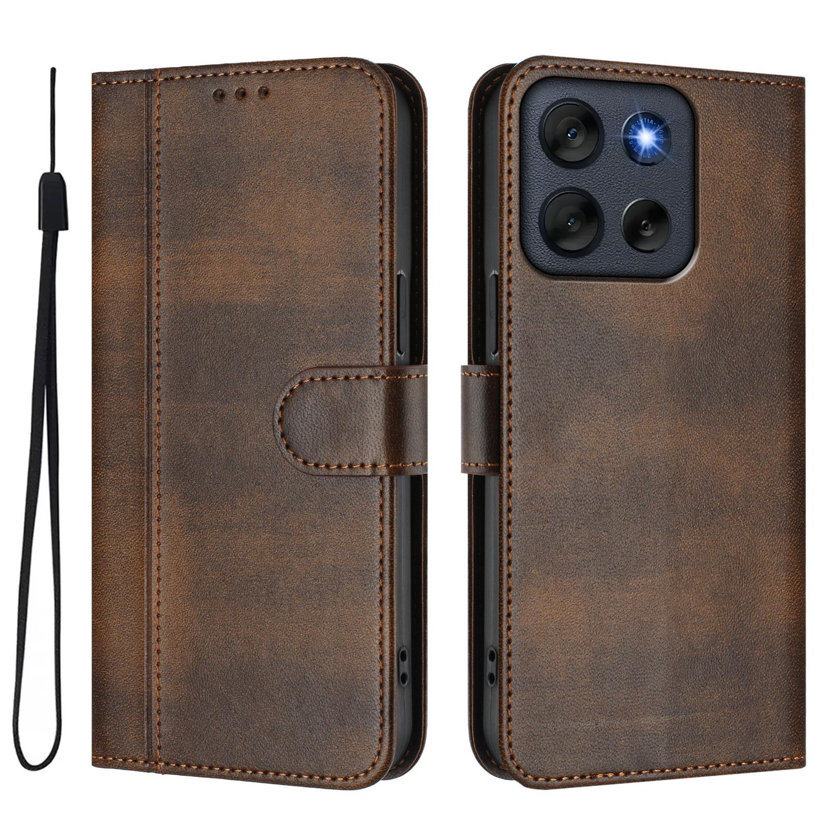 

For Motorola Moto G56 5G Cases Wallet Stand Retro Texture Leather Phone Cover with Lanyard Brown