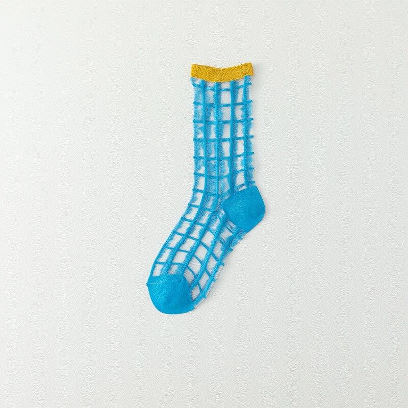 Plaid Kristall Seide Socken Frauen Casual Mode Sommer Elastische Lange Socken Koreanischen Stil Harajuku Ultra-dünne Transparente Frauen Socken