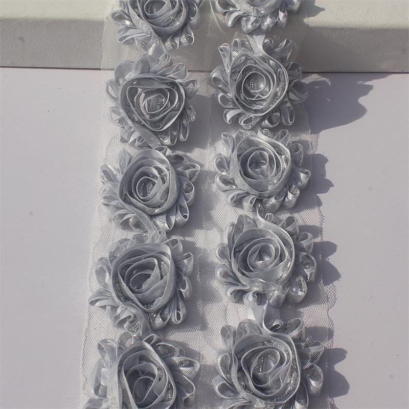 1y 2.5 Inch Shiny Fabric Flowers for Princess Girls Headbands Hair Accessories Kids Shirts Dress Shoes DIY Crafting Flowers