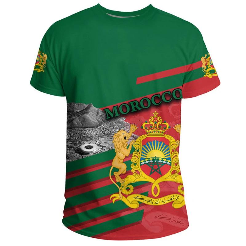 Summer Round Neck 3D Morocco Map Printed Top Fashionable Casual Short Sleeved Men's T-shirts