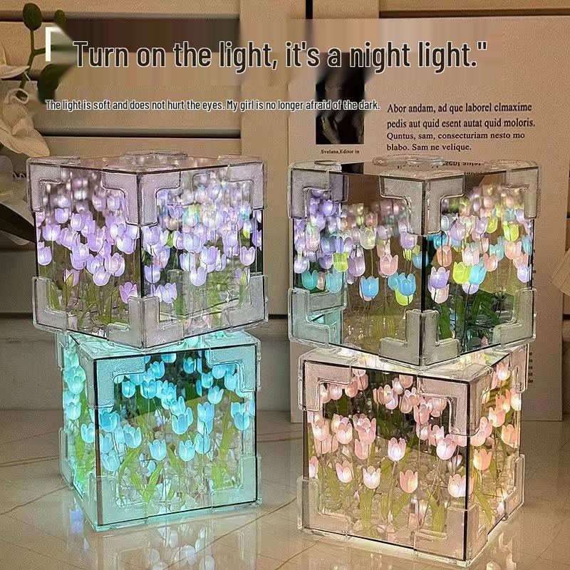 Creative 3D Tulip Night Light Rubik's Cube - Handmade Gift for Girlfriend, Birthday, or Valentine's Day