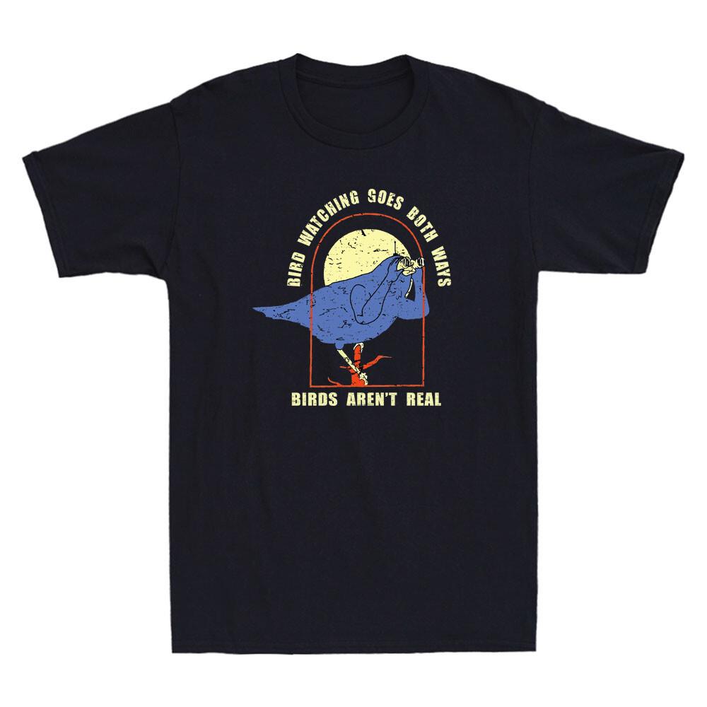 Vogelkijken is Tweerichtingsverkeer Grappige Vogels Meme Vintage Mannen039;s T-shirt Katoen Zwart Unisex T-shirt