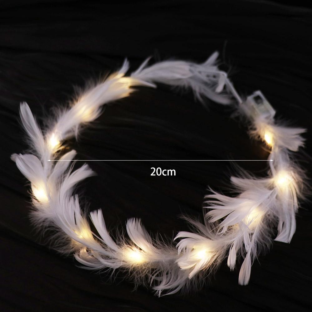 Glow White Feather Luminous Garland New Year Women Hairband Elegant LED Feather Headband Party