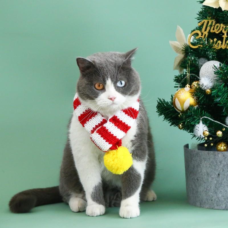 Knitted Striped Pet Christmas Scarf Cats Dogs Rabbits - Warm Thick Wool Neck Warmer Winter Holiday Photoshoot
