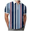 Men's Fashion Zip Up Polos Shirt Casual Short Sleeve Top with Vertical Stripe Print Quick Dry Summer T-Shirt Ropa De Hombre
