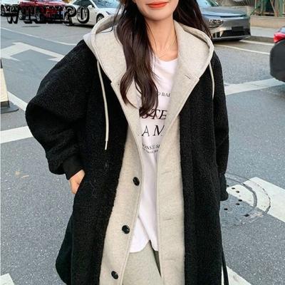 Long Coat Women's Winter Hooded Lambskin Coat Loose Warm and Fashionable Coat Autumn and Winter Coat