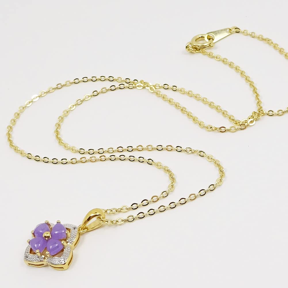 [Your and My Jewelry Box] SV Gold Natural Lavender Jadeite Pendant Necklace with White Topaz 14102 [May Birthstone] [Gift Wrapped]