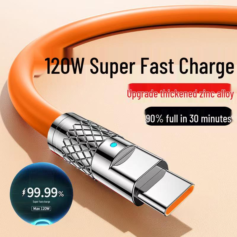 120W Fast Charging Type-C Cable for Huawei, Xiaomi, Oppo - Thickened Design, 6A Current