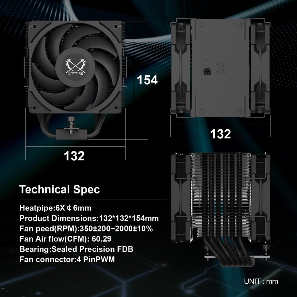 Scythe Mugen 6 Dual Fan Black Edition CPU Air Cooler, Supports Intel LGA1700, LGA1151, AMD AM5, AM4, 120mm, Single Tower, Aluminum Top Cover (Mugen 6