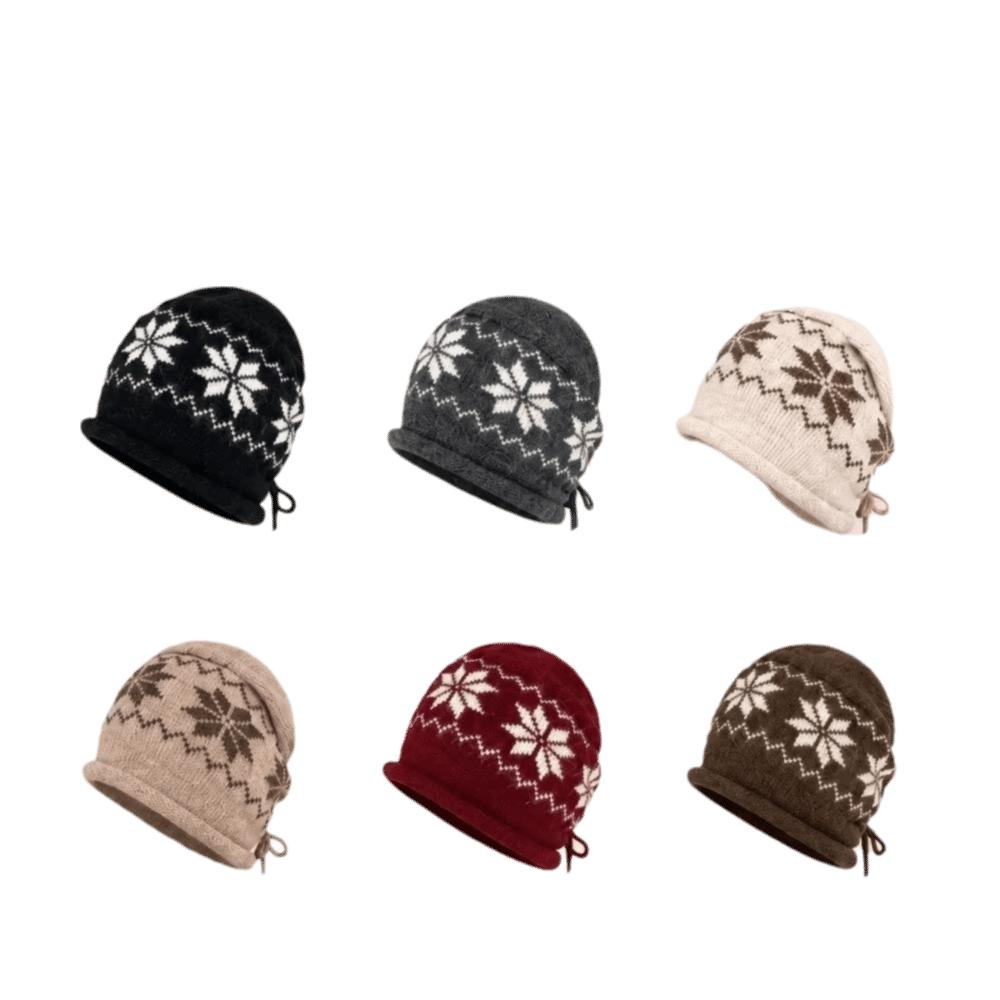 Wool Jacquard Knitted Hat Snowflake Warm Knitted Cap Retro Knitted Beanie Hat  Cold Weather