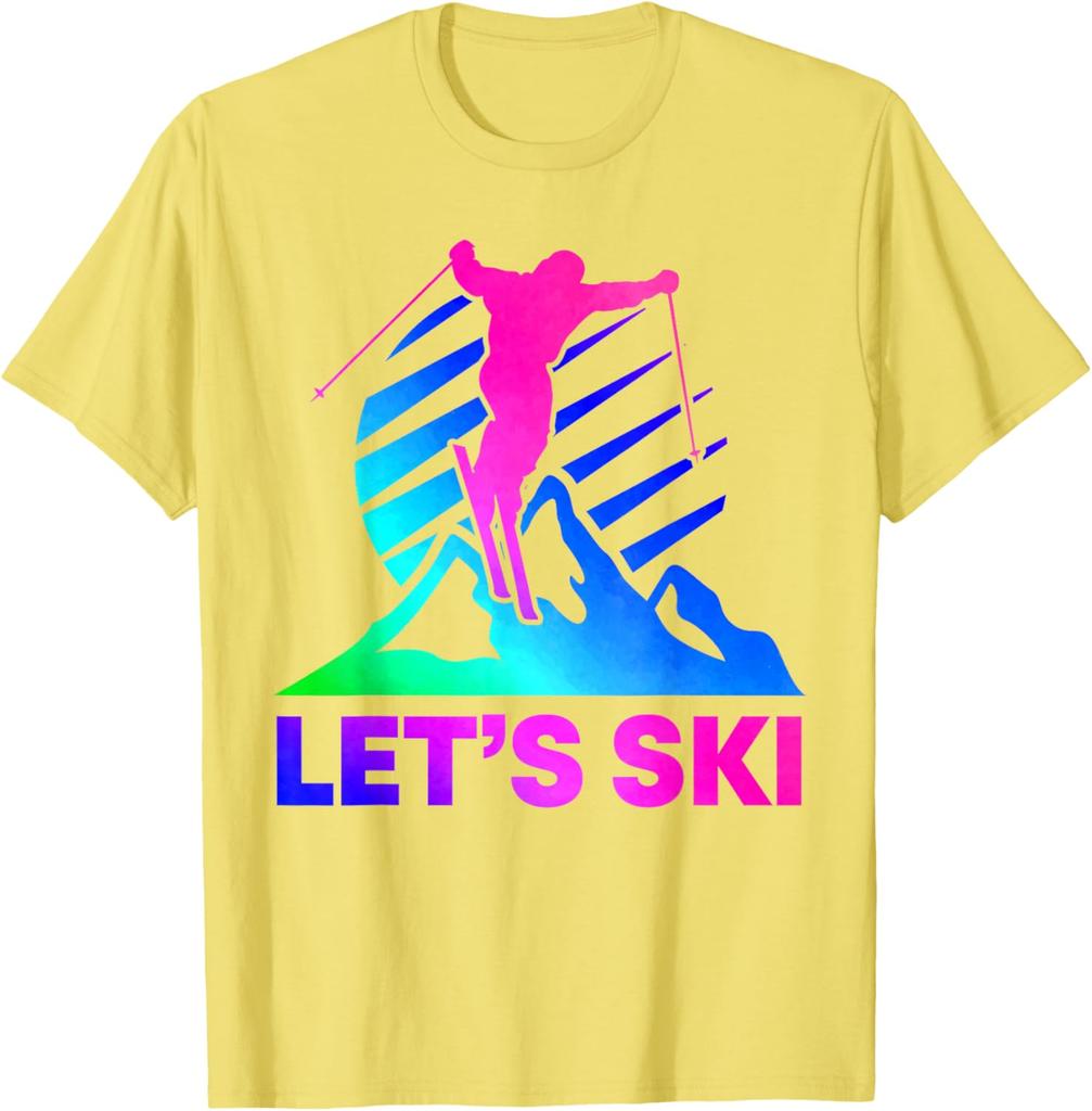 Lets Ski Retro 80s 90s Gradient Graphic TShirt Breathable Cotton Tee