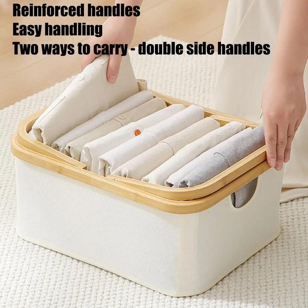 Large Capacity Laundry Storage Basket Bamboo Handle Closet Organizer  Household Use