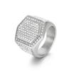 Hip Hop Full Zircon Larger Finger Rings Men's Shiny Stainless Steel Women's Gold Color Anillos Cocktail Ring Party Jewelry Gift