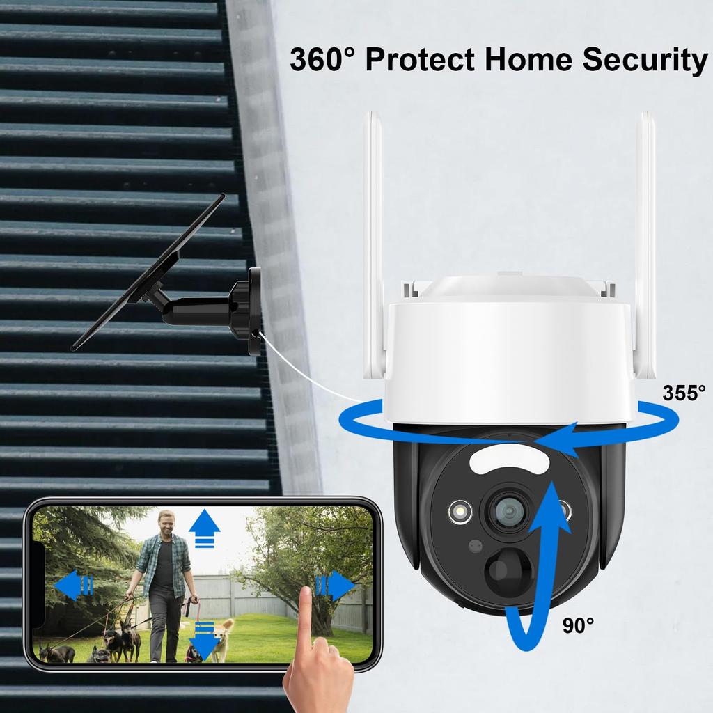 BlessFly 2K Solar Security Wireless Outdoor WiFi Camera for Home 8000mAh Color Night 3W Solar PIR Easy Installation Camera, Pan-Tilt 360° Security,
