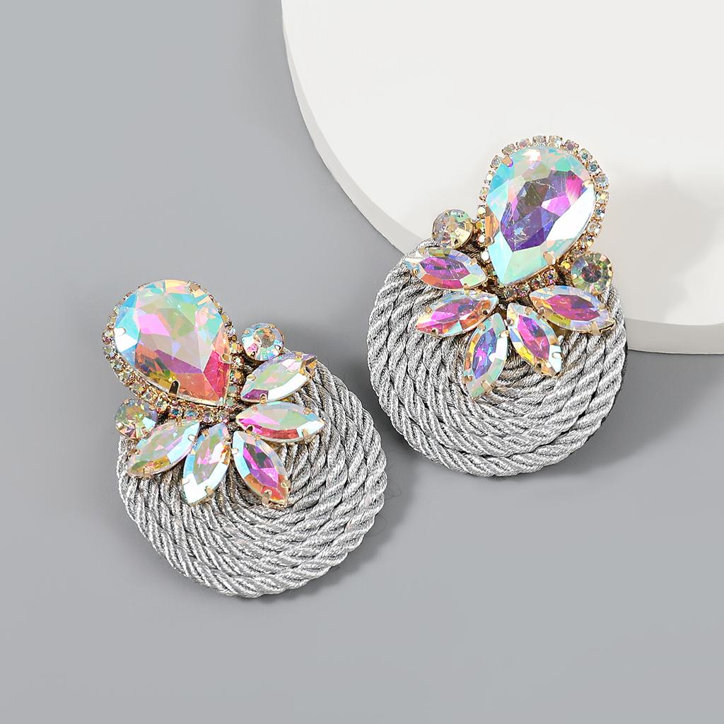 Exaggerated Geometric-shaped Polyester Stretch Yarn Woven Round Earrings for Women, New Style Jewelry