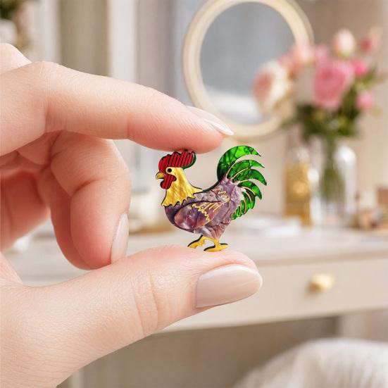 Chicken Rooster Brooch Pin, Acrylic Lightweight Farm Animal Jewelry, for Backpacks Hats Jackets Thanksgiving