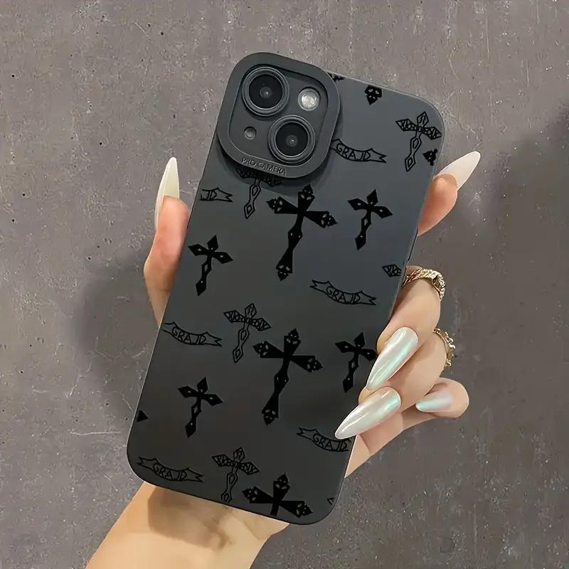 Phone Case For iPhone 16 15 14 11 12 13 Pro Max Mini 7 8 Plus X XR XS Max SE 16E Black Cross Print Shockproof Soft Cover