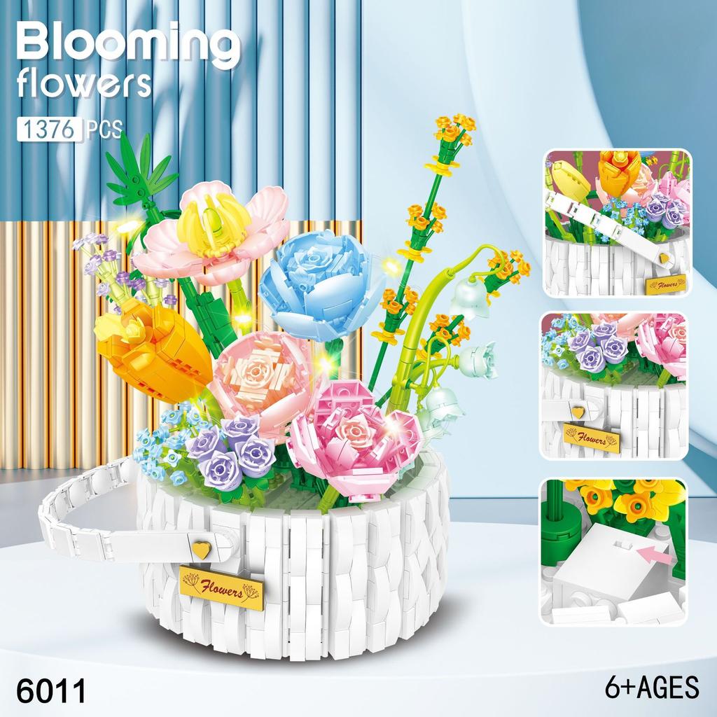 Snow Reflections Lampshade Perpetual Flower Basket Rose Flower Puzzle Creative Ornament Building Blocks