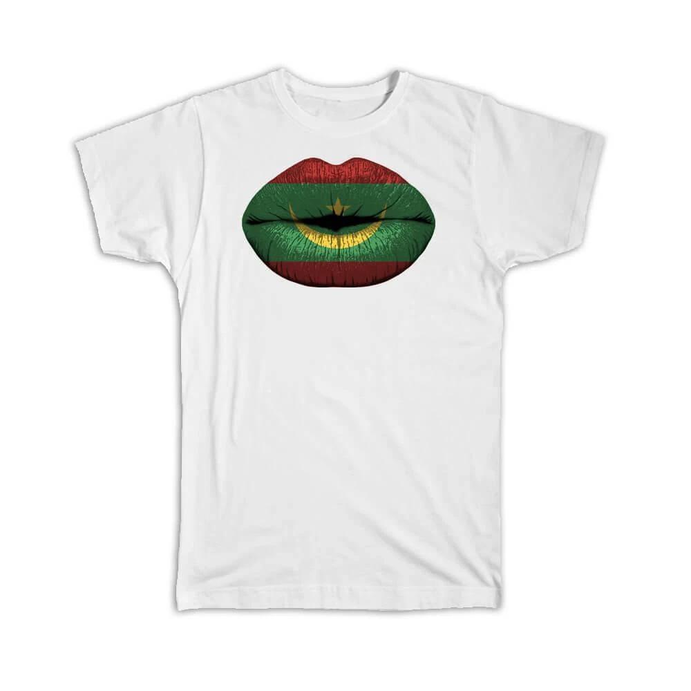 Gift T-Shirt : Lips Mauritanian Flag Mauritania Expat Country For Her Women 3XL