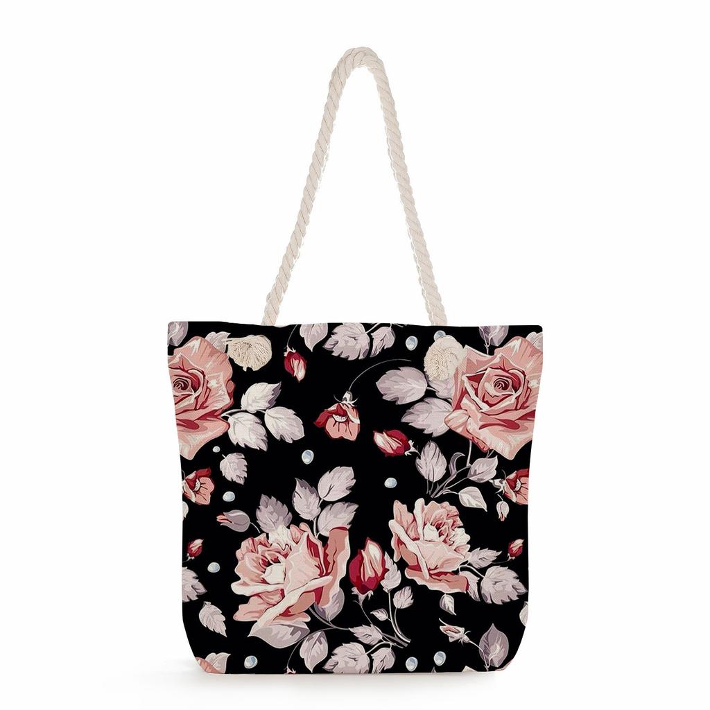 Plant Print Thick Rope Single-shoulder Beach Bag 7237 CLE