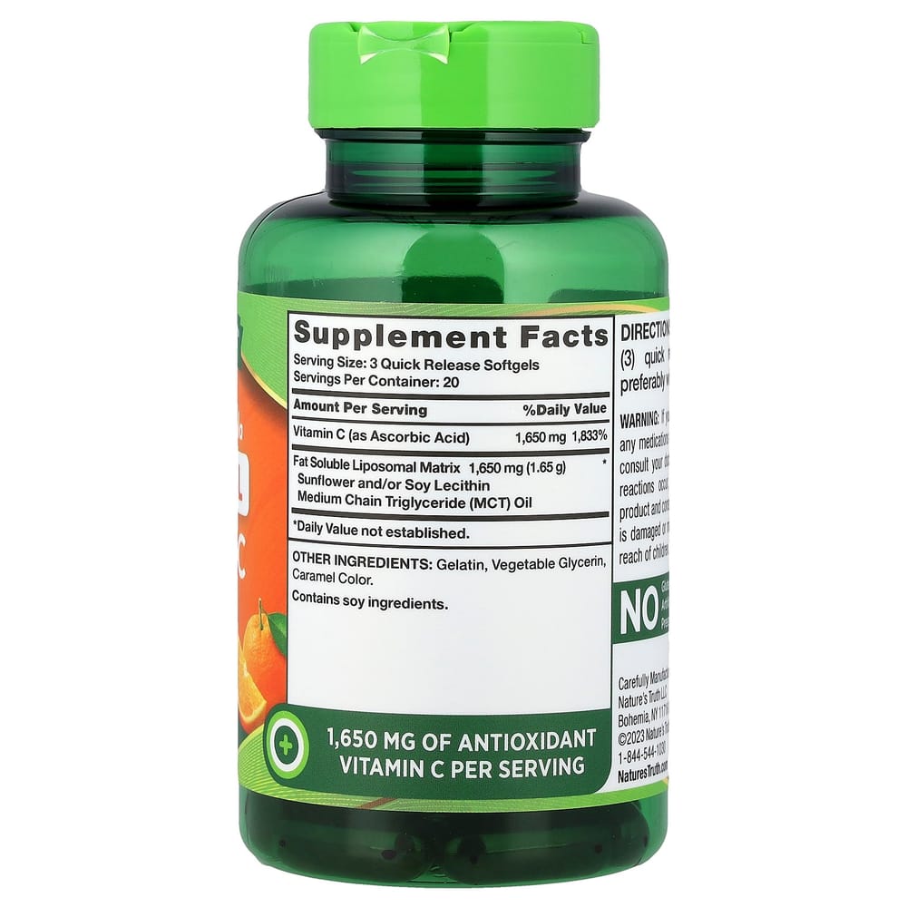 Nature's Truth Liposomal Vitamin C 1650mg Softgels, 60 Count (550mg per capsule)