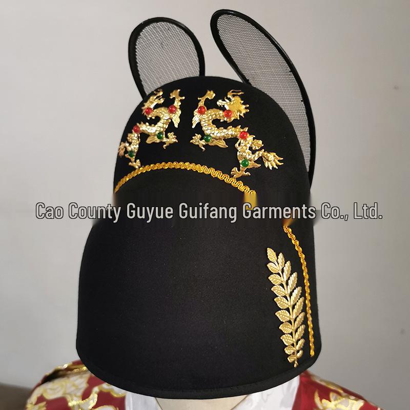 Ming-Dynastie Schwarzer Gaze Flügelkrone & Hanfu Fliegender Fisch Robe Set: Brokat-Schutzrobe mit Rundhalsausschnitt mit Bräutigams- und Kaisermützen für Männer & Frauen.