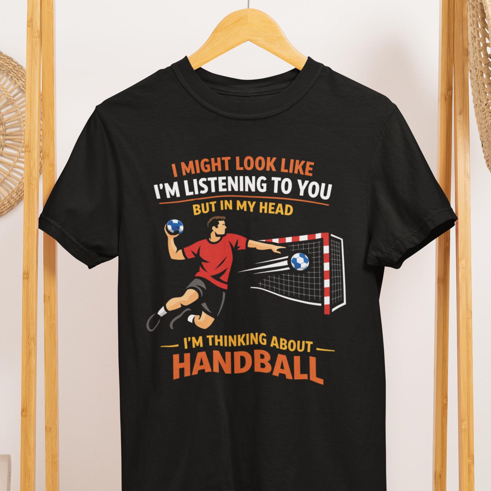 Funny Handball Player T-Shirt: Thinking About Handball Graphic Tee S