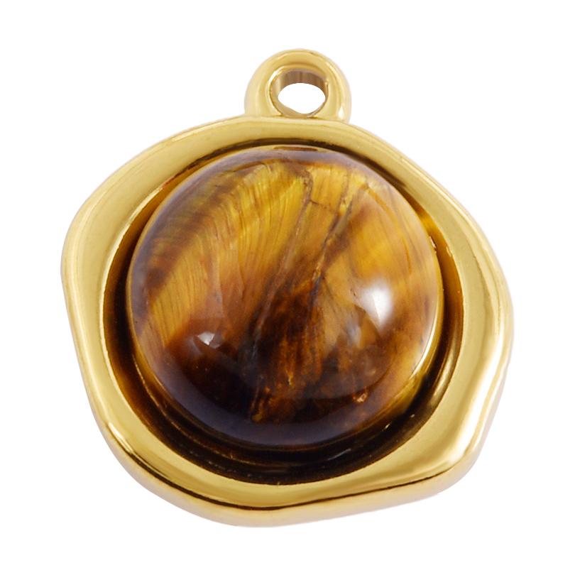 5pcs Real Natural Stone Tiger Eye Charm Sun Eye Oval Boho Pendant Gold Color Stainless Steel Pendants For Jewelry Making Finding