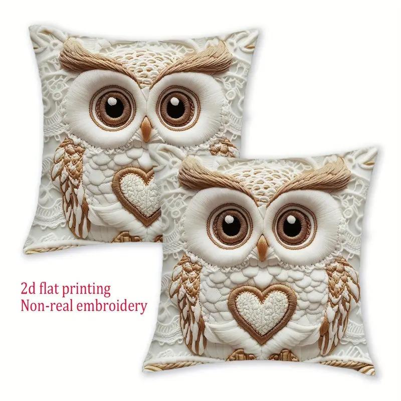 Soft Velour Owl Pillowcase with 2D Flat Printing and Non-Real Embroidery Effect (excluding Pillow Core)