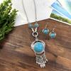 Vintage turquoise necklace Bohemian versatile temperament exaggerated fringed sweater chain earrings accessories